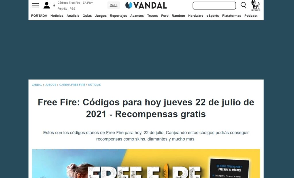 Páginas para canjear códigos Free Fire