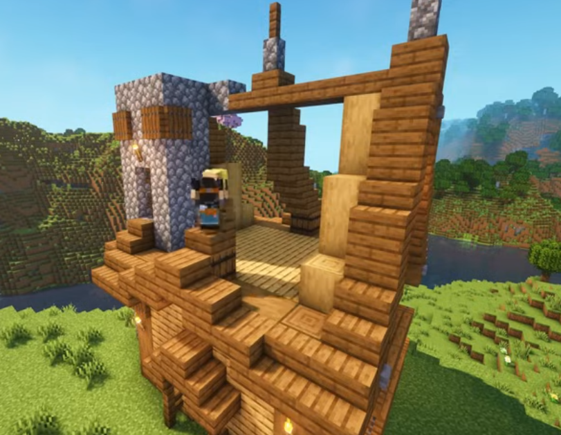 Construye un techo a dos aguas utilizando escaleras y losas de madera.